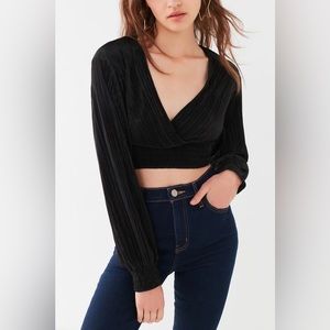 UO Plisse Long Sleeve Wrap Top